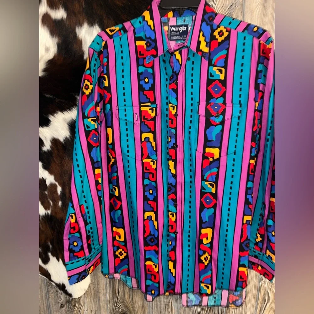 Vintage made in USA size XL retro bright colored western shirt button up - Picture 3 of 6